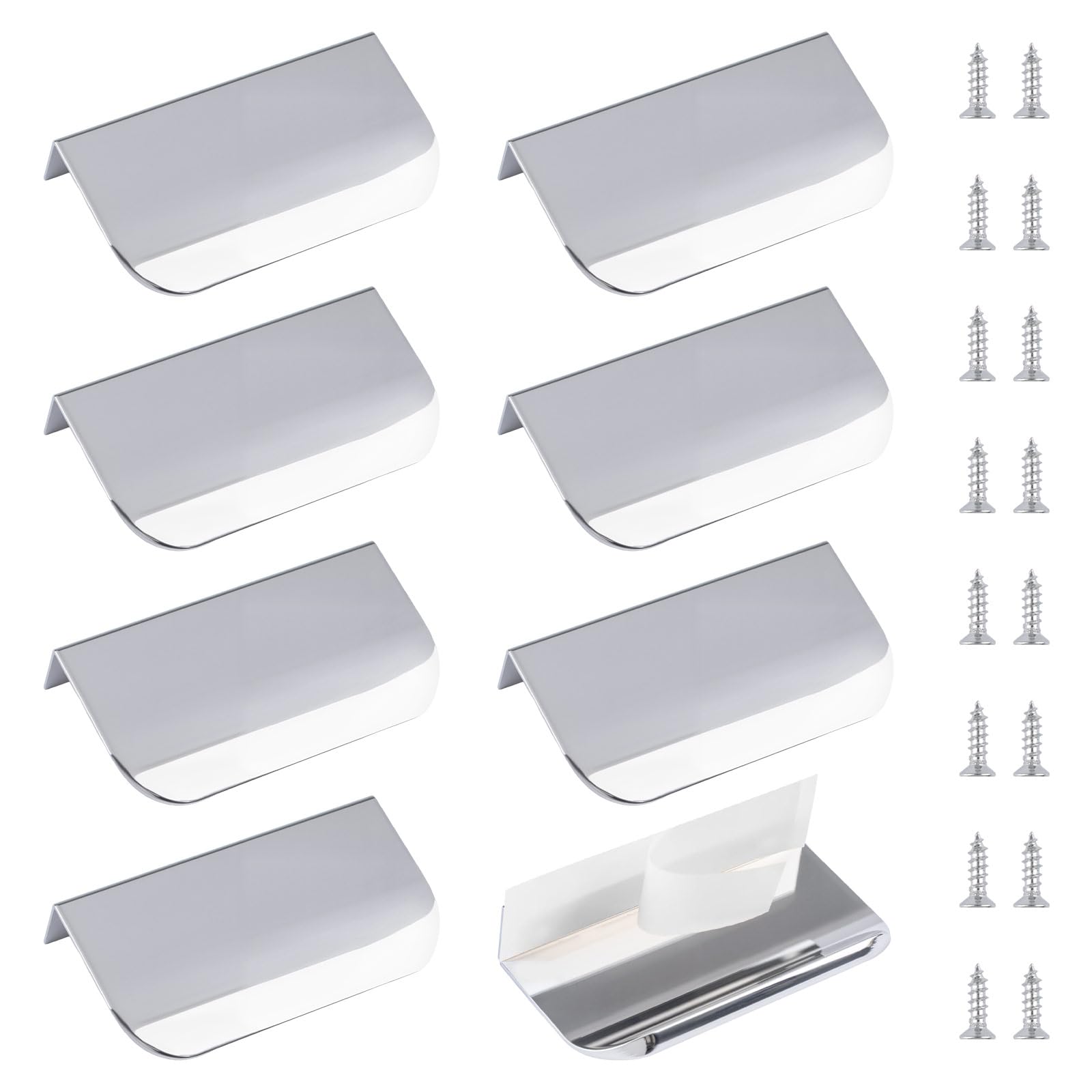 MOROBOR Finger Edge Pull, 8pcs Concealed Handle Aluminum Alloy Invisible Handle 80mm Bright Chrome Furniture Handles Self-Stick Instant Cabinet Drawer Pulls — image 1