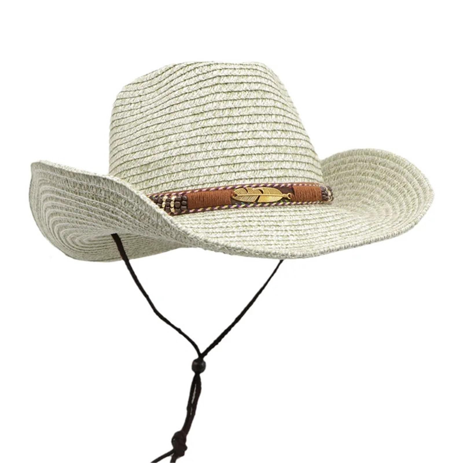 vrfvsdasAAS cowboy hat, Cowboy Hat Summer Top Retro Style Sunshade Straw(Light Green)
