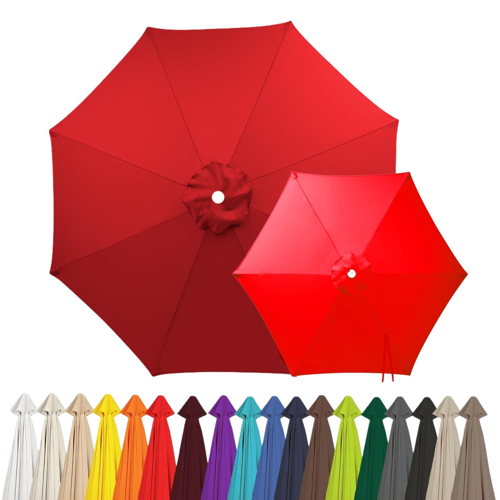 2m 2.15m 2.5m 2.7m 3.0m 4.0m Replacement Parasol Canopy for 6/8 Arms, Waterproof Outdoor Garden Parasol Fabric Cover, UV Protection Sun Shade Replacement Top Only(Red,6-RIBS-7.5FT/2.30m)