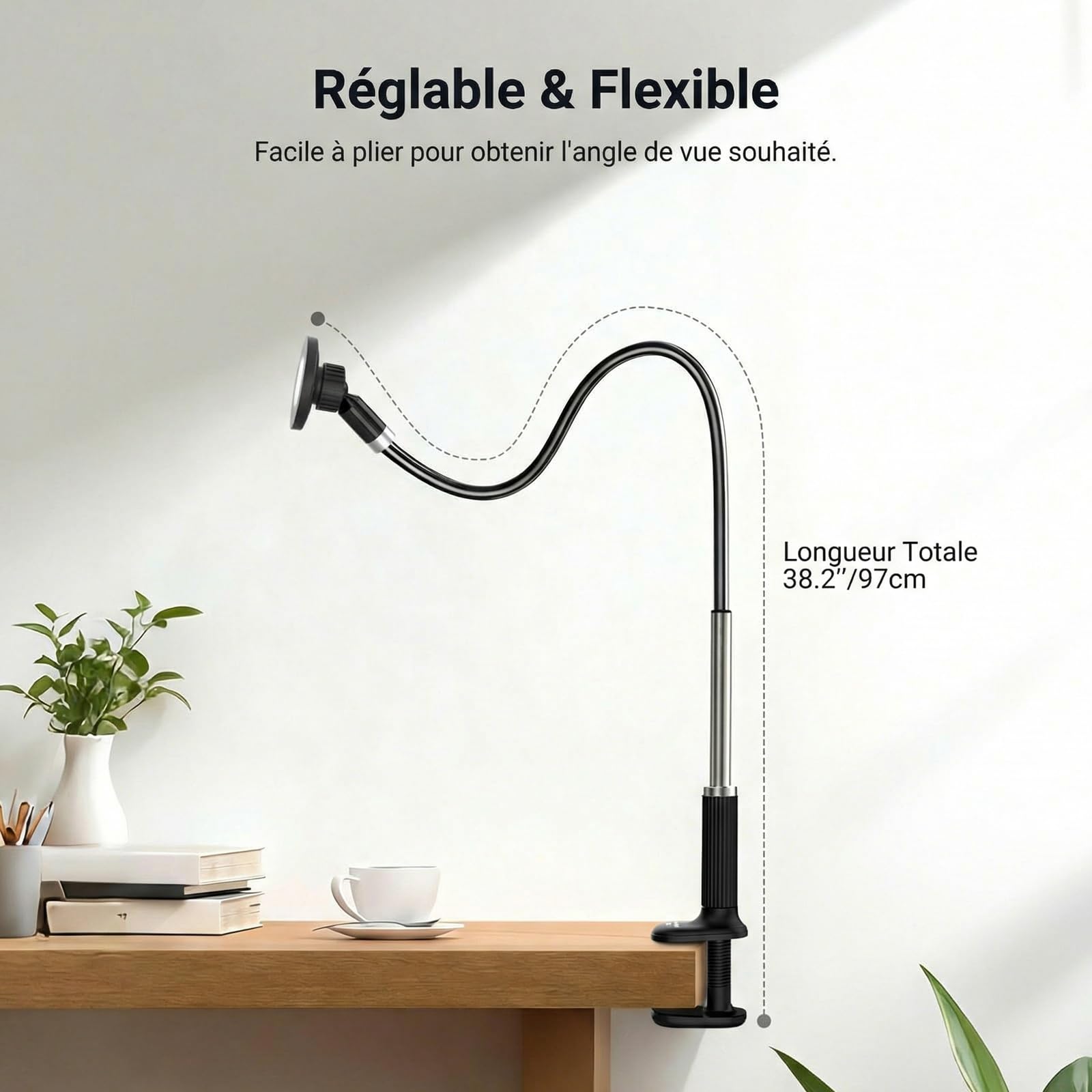 NEEWER Basics Support Magnétique pour Téléphone, Fixation à 360° pour Bureau, Bras Flexible, Compatible MagSafe iPhone Android et Samsung, Idéal pour l'Enregistrement Vidéo au Lit, PA151 Noir