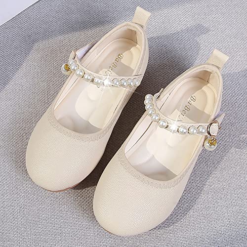 Girls Single Shoes Kids Open Toe Ankle Strap Dress Shoes Wedding Party Sandals for Toddler Kids Princess Active Slides (Beige, 28 Little Child)4