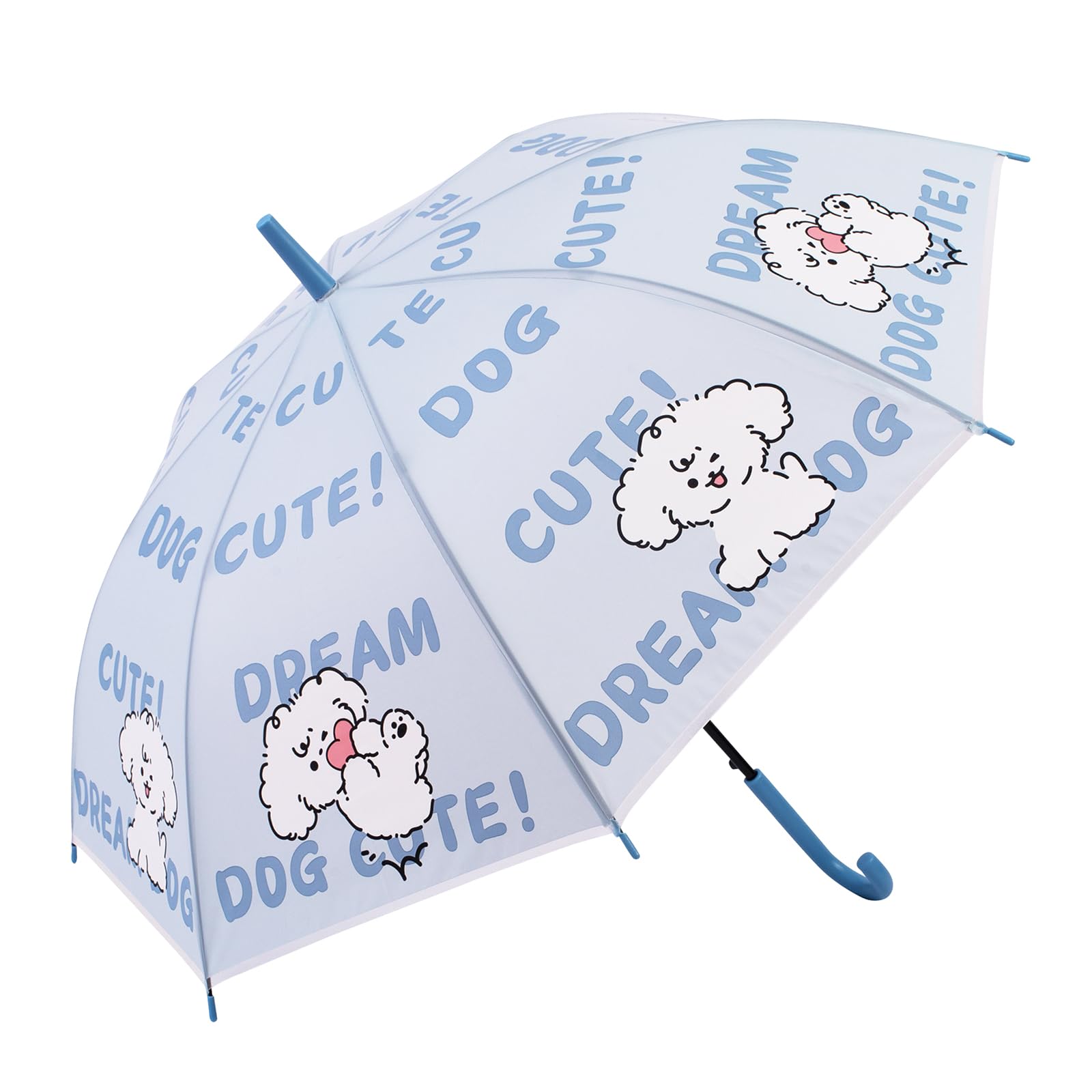 ThreeH Auto Open Kids Umbrella 36.6" Canopy Puppy & Hearts Design 0.6lb Lightweight POE Fabric Fiberglass Frame for Children
