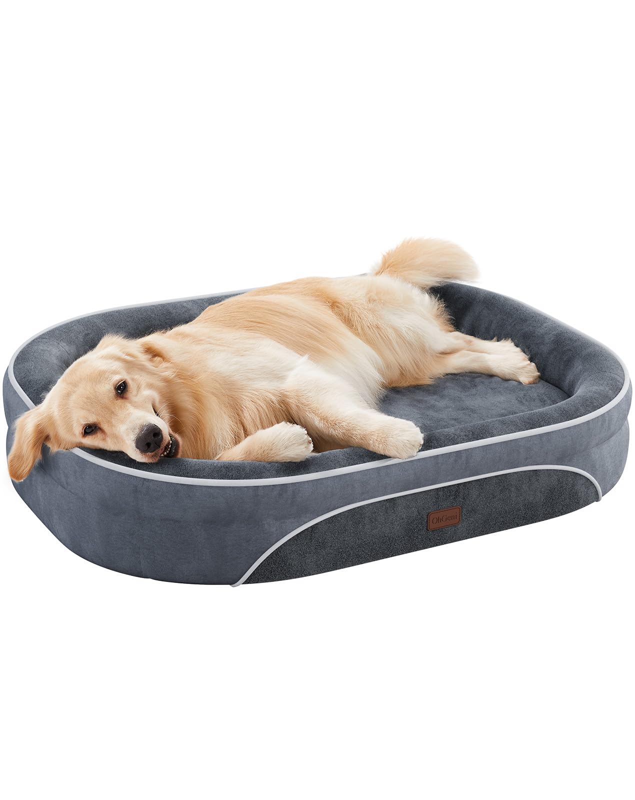 OhGeni Orthopedic Dog Bed Couch for X-Large Sized Pets with Egg Foam Support, Four-Sided Bolster Cushions, Soft Tear-Resistant Fabric, and Removable Machine Washable Plush Cover 42-Inch (Gray)