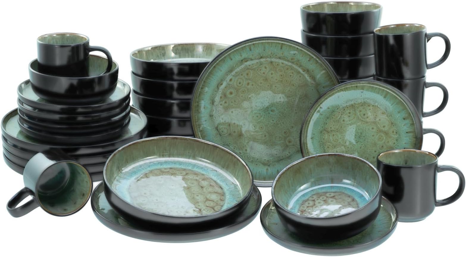CreaTable, 23587, Serie Mandla Gold Schwarz, 8-teiliges Geschirrset, Kombiservice aus Steinzeug