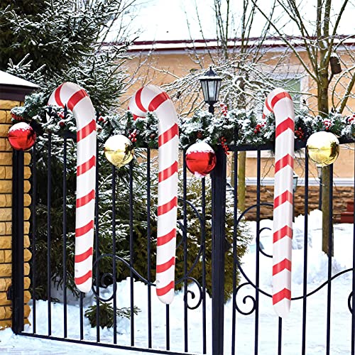 3 Stück 87 cm Aufblasbare Zuckerstangen Weihnachtsdeko,Groß Grinch Deko Weihnachten Outdoor Haustür Zuckerstangen Christbaumschmuck(Rot-Weiß)