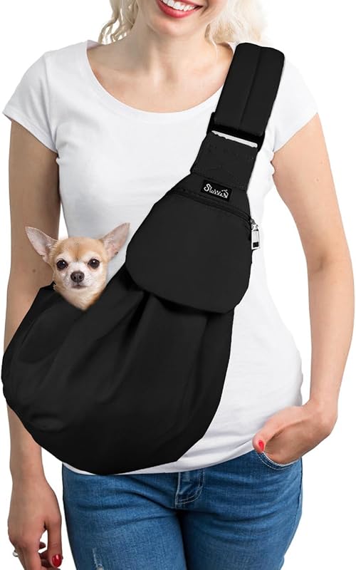 Canguru Sling para Cães e Gatos SlowTon com Alça Acolchoada Ajustável Preto Tamanho S