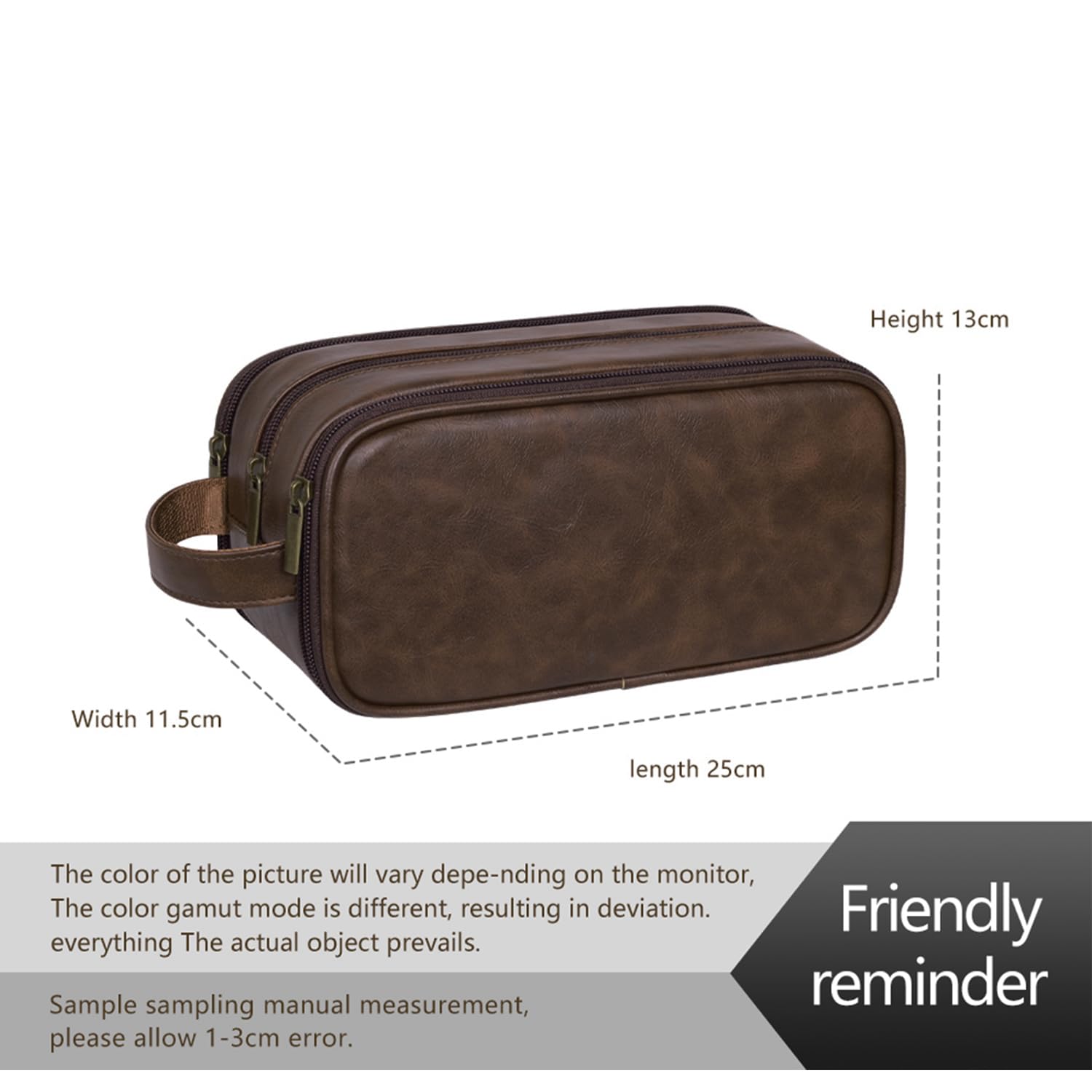 FL FantasyLinen Travel Toiletry Bag for Men Personalized Leather Dopp Kit Bathroom Toiletries Organizer Cosmetic Bags with Side Handle