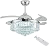Ceiling Fan Light Chandelier Ceiling Fan Lighting, Crystal Light Dimmable Fandelier with Remote Control, Retractable Blade Comfortable Wind Speed Light(Silvery) [Energy Class A+]