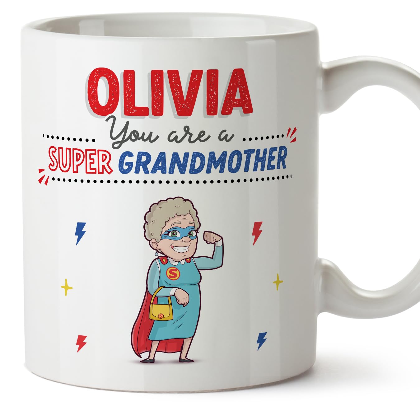 MUGFFINS Personalised Mug for Grandmother/Grandma - in English - You are Super! - Funny Custom Gift - Ceramic 11oz Mug