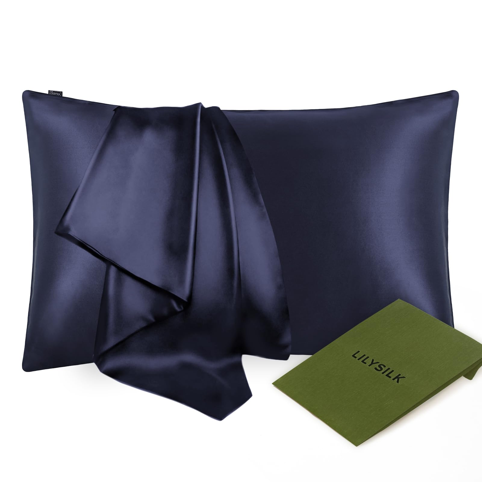 LilySilk Jedwabna poszewka na poduszkę, 25 momme, z zakładką, 1 sztuka, w 100% wysokiej jakości opakowania, wielokrotnego użytku, 80 x 80 cm, niebieska (Navy blue)