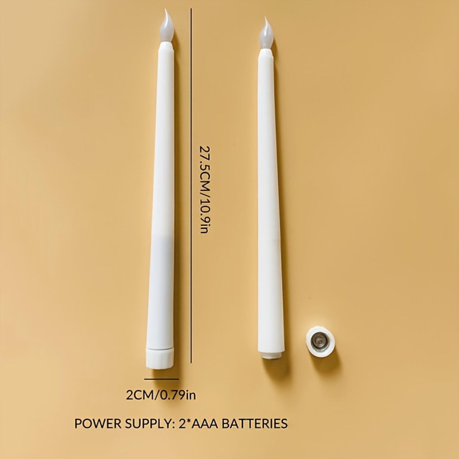 Dwarakesh Enterprises® Pack of 6 Battery Powered Flickering flameless 11 inch Long Pole Long Battery Backup Taper Led Candles (Static Yellow LED,Batteries Included) 2