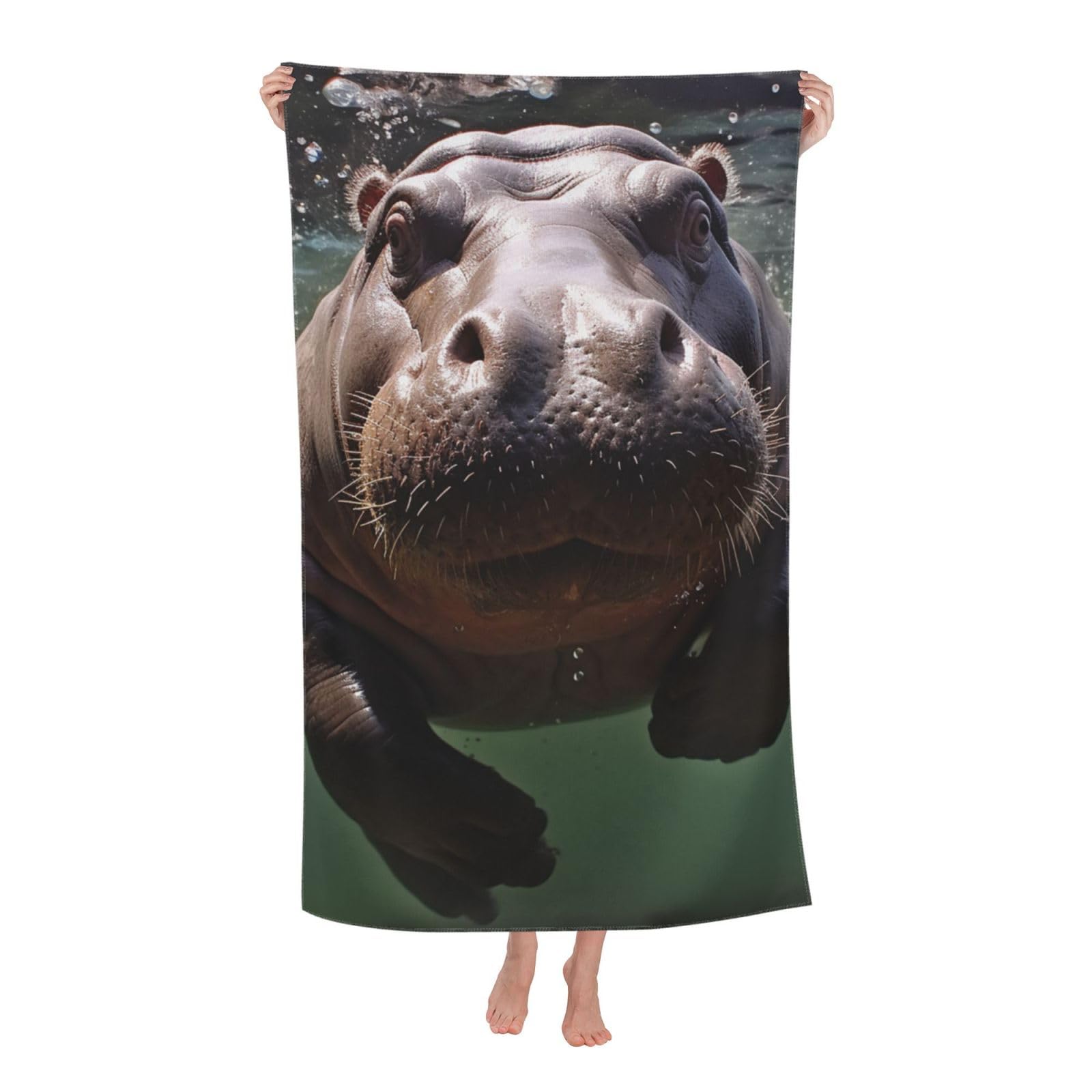 FodPand Diving Hippo Beach Towel Oversized 52 x 32 in Sand Free Pool Swim Towels for Adult Travel Blanket Lightweight Quick Dry Absorbent Bath Towels Cruise Vacation Accessories