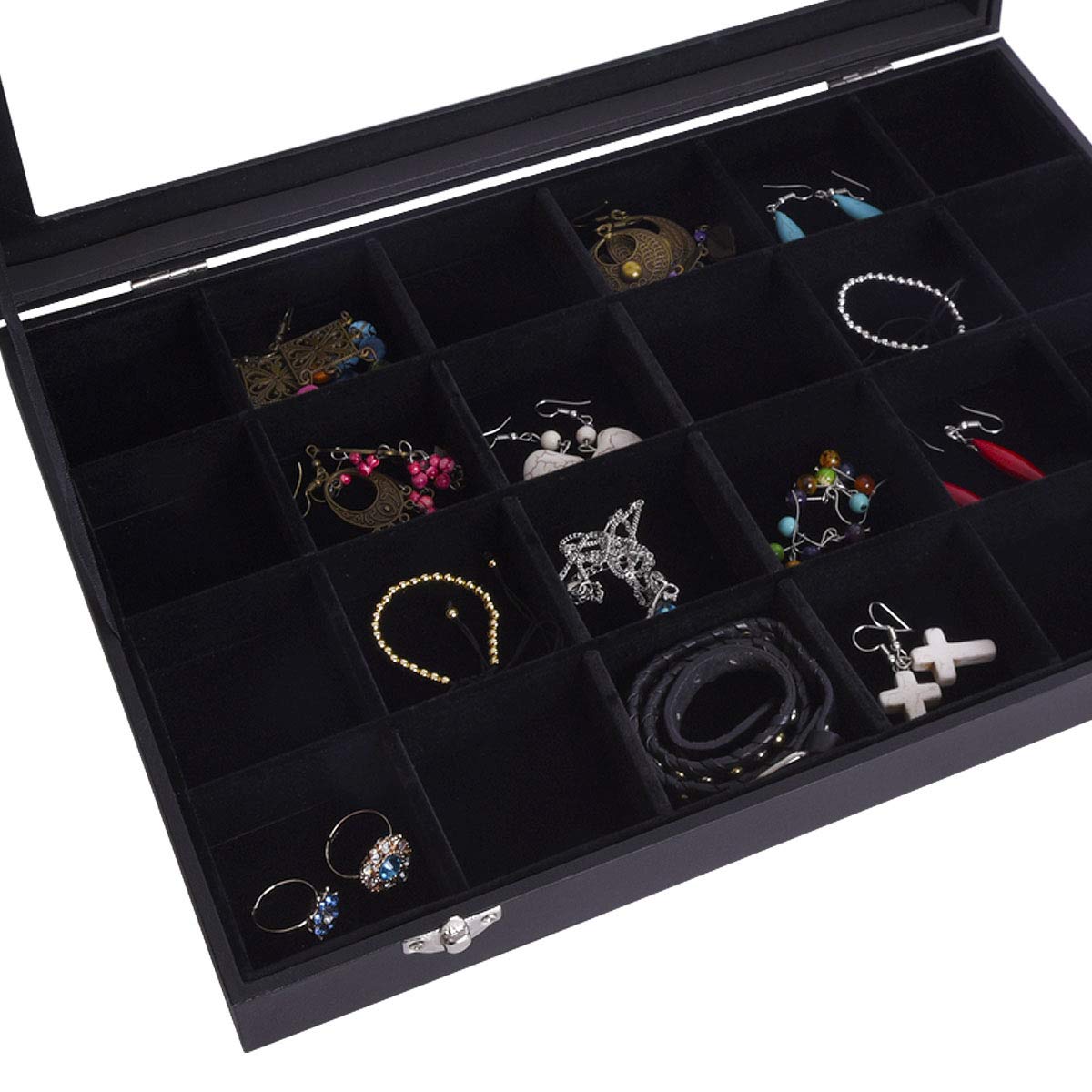 AUTOARK Cajas para Joyas con Terciopelo,joyero con 24 Compartimentos,Negro,AJ-083