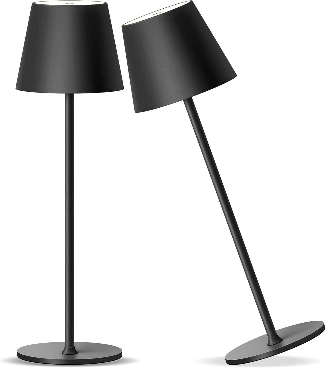 PUSU Cordless Rechargeable Table Lamp Set of 2, 4000mAh Battery Powered LED Desk Lamp, 3 Color Stepless Dimming Up, Portable Table Light Lamp for Bedroom Restaurant Outdoor (Black)