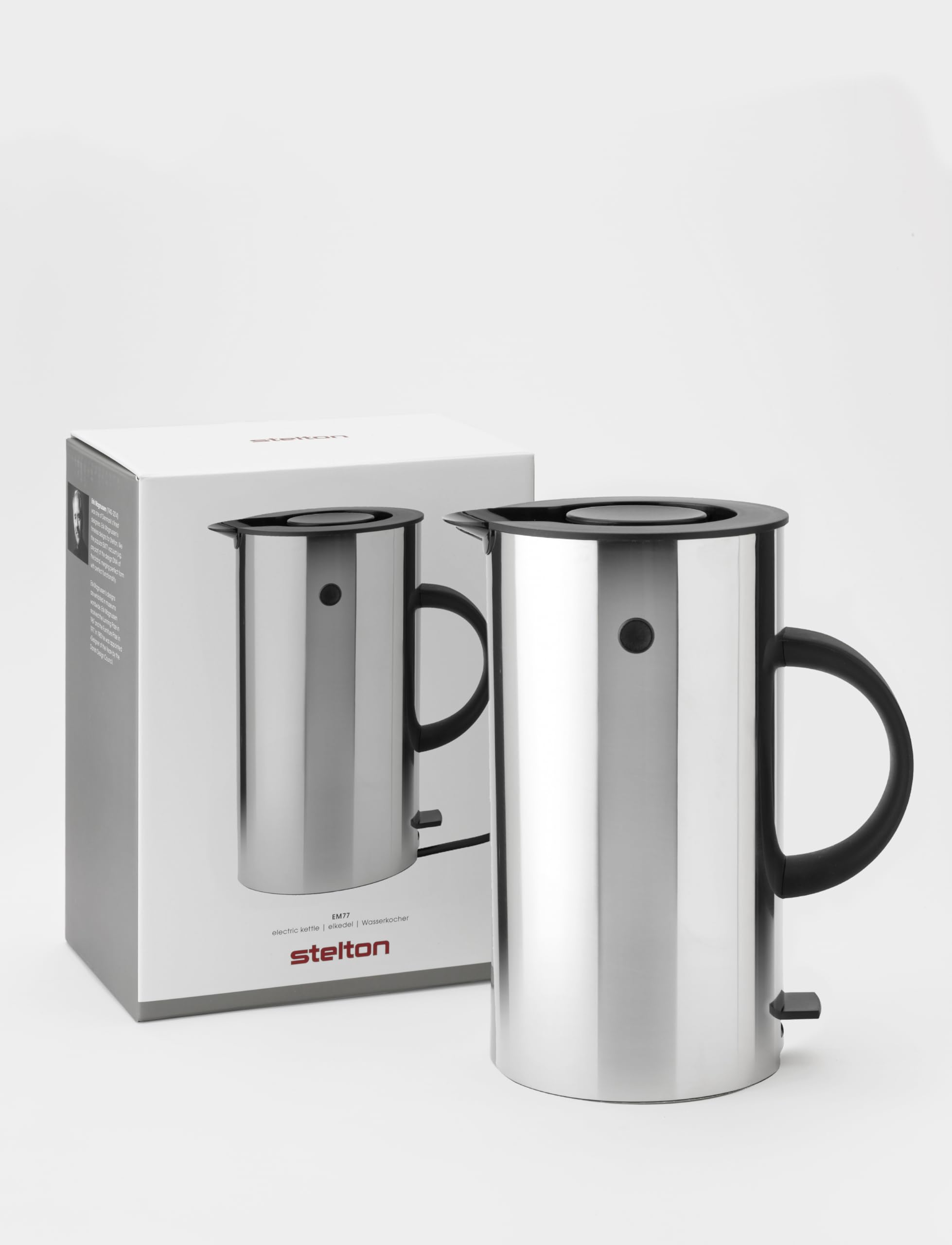 Stelton Hervidor de agua EM77 - Hervidor eléctrico, hervidor, tetera - ebullición rápida, bajo consumo de energía, filtro de cal extraíble, interruptor de seguridad - 1,5 litros, acero, enchufe