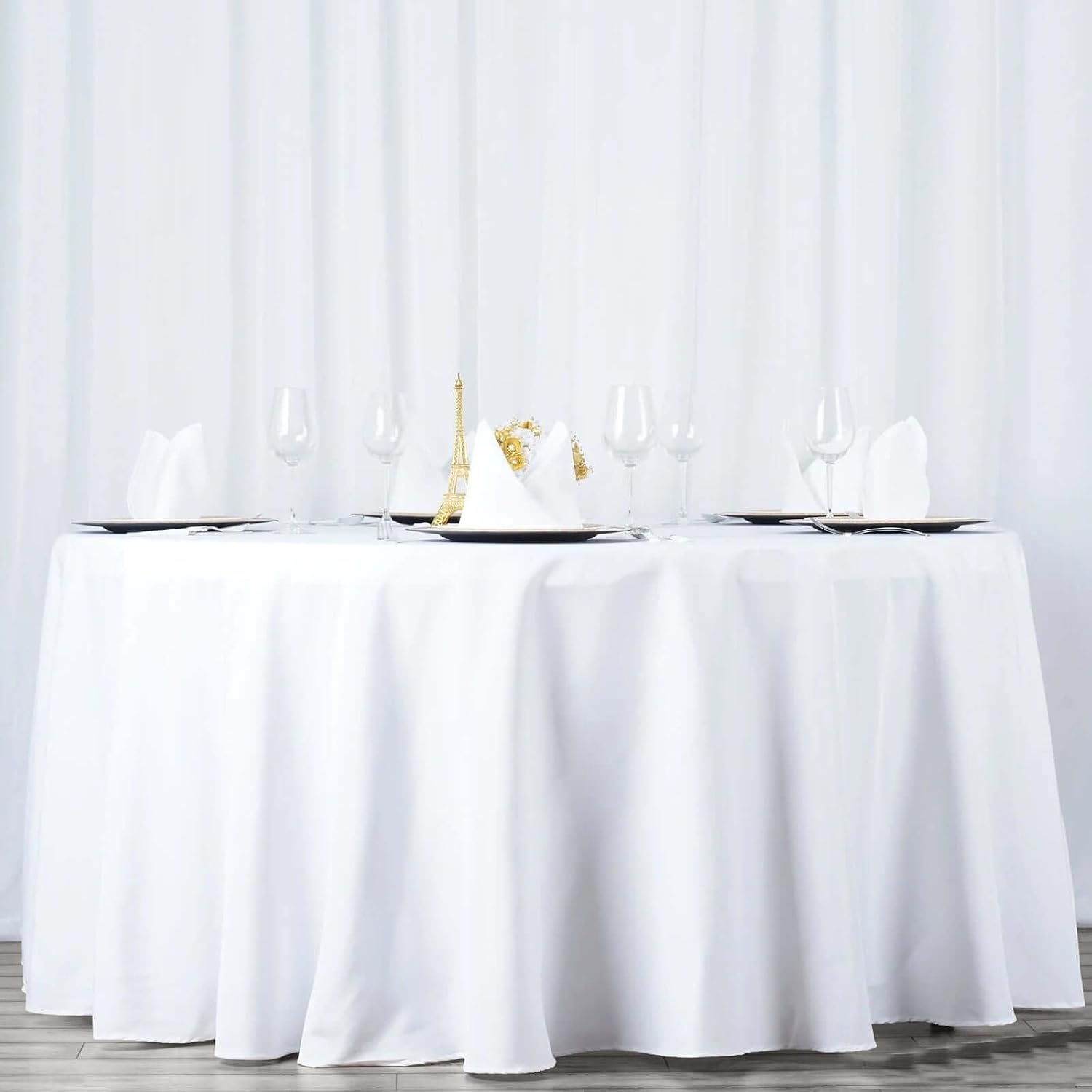 Efavormart 132" Seamless Premium Polyester Table Linens Round Commercial Grade Tablecloth for Wedding Banquet Restaurant - White