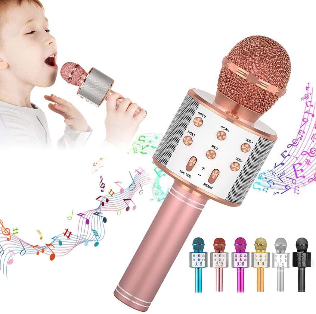 Toy Microphone for Kids, Wireless Bluetooth Microphone for Kids,Gift for Age 3 4 5 6 7 8 9 10 Girls Boys, Karaoke Mircrophone for Liitle Kids, Birthday Gifts Toy for Toddler Children(Rose Gold)