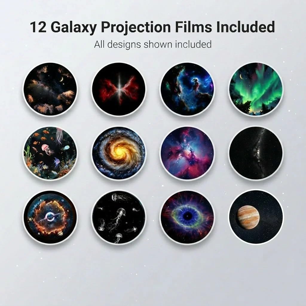 Proiettore Stelle 12 Dischi 360° Regolabile | Cavo direzionale flessibile, controllo 10-100% preciso, fascio luminoso morbido, ideale per atmosfera da stanza.