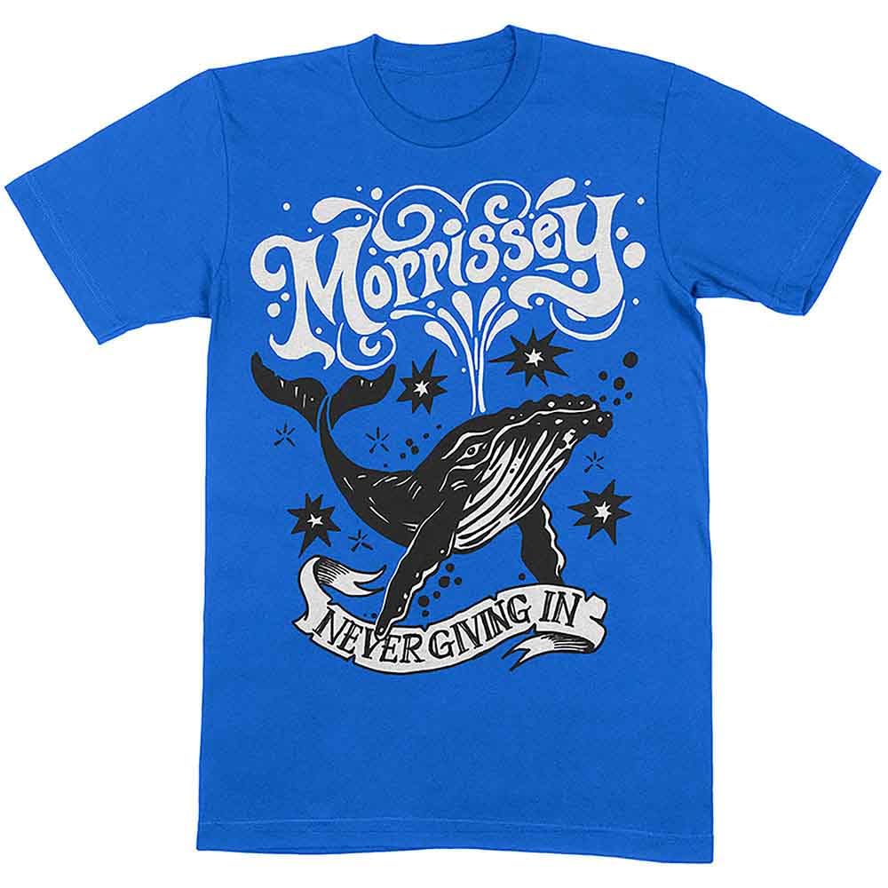 Morrissey T Shirt Never Giving in Whale Logo Official Mens Blue XL