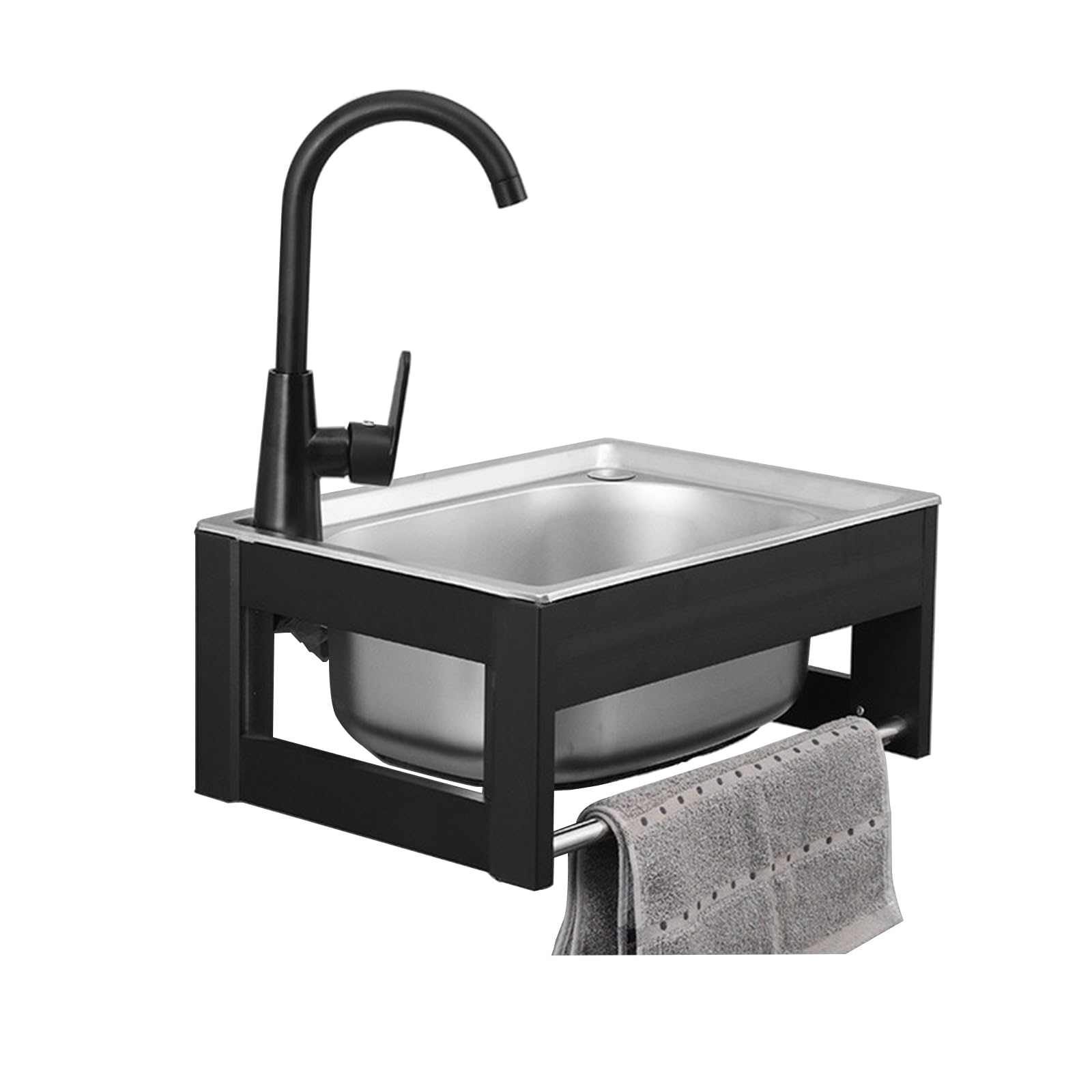 inless stalowy zlew Utili z kranem i aluminiowym i ściennym zlewem higienicznym do reurantów, hoteli, kuchni, do użytku na zewnątrz i wewnątrz, 50 x 40 cm