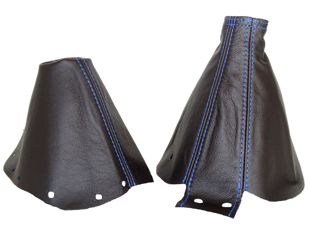 The Tuning-Shop for Nissan 300ZX 1989-2000 Shift & E Brake Boot Black Genuine Leather Blue Stitching