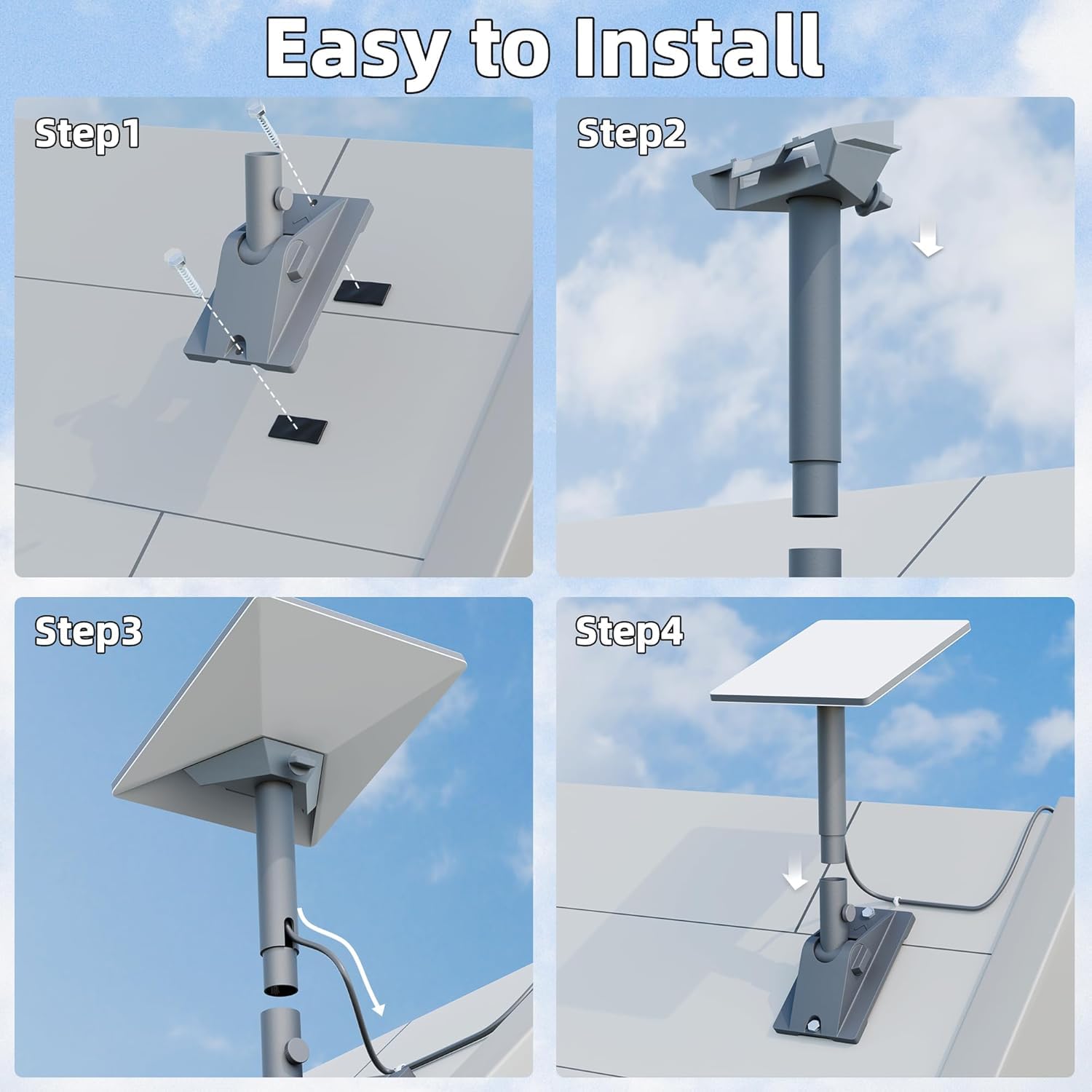 Starlink Mini Dachhalterung – Schwenkbare Wandhalterung mit Rohradapter, 0-90° Neigung, 360° Drehung, schweres Aluminium für Starlink Mini Antenne