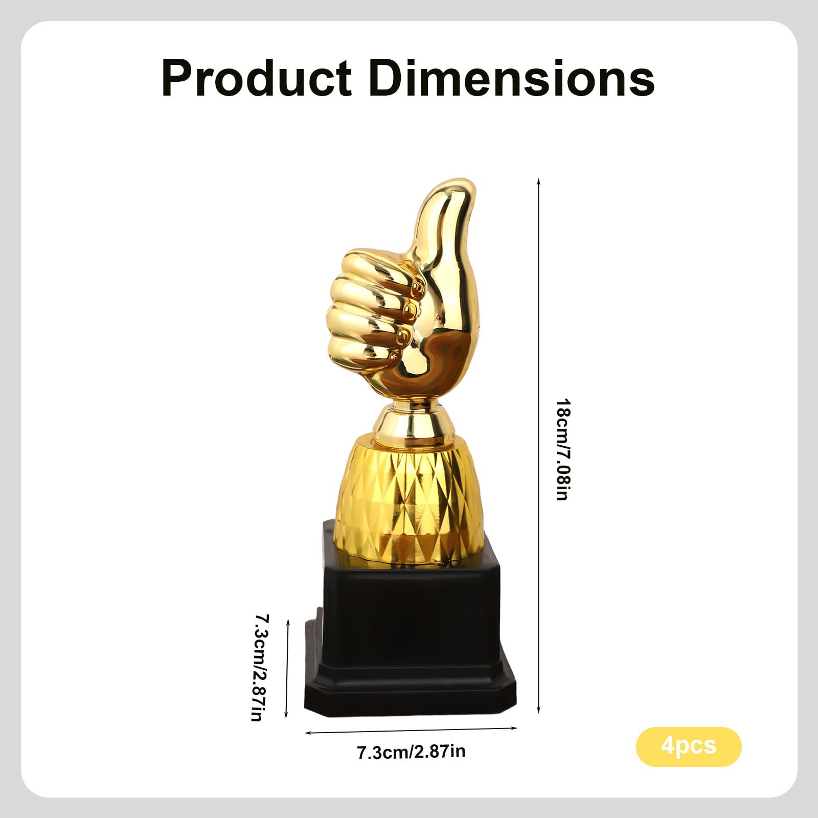 4 trofeos dorados con pulgares arriba, 13 cm, grabado divertido de plástico para celebraciones, juegos deportivos, aula, trabajo, competición, recompensas, reconocimiento humorístico — view 2