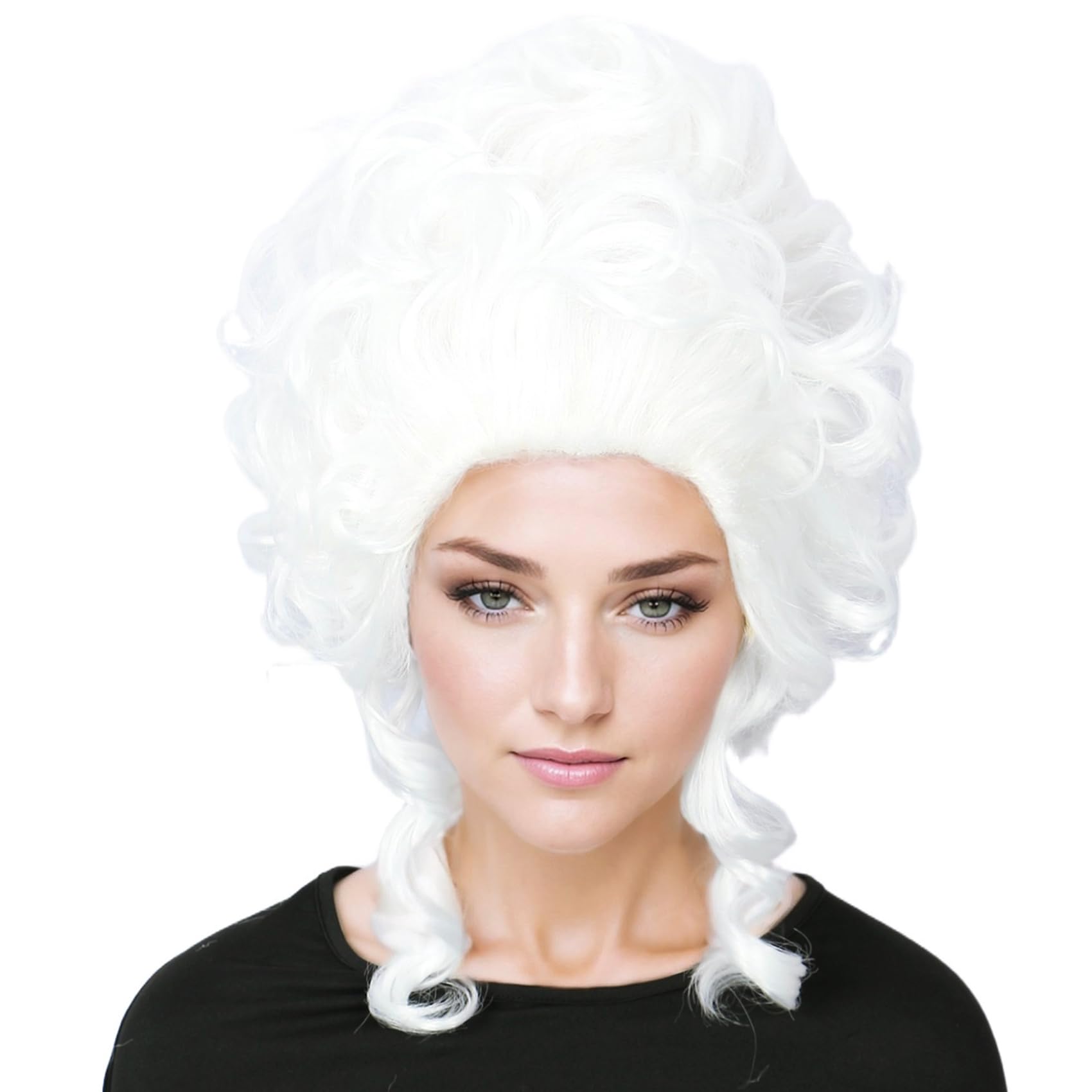 Linfairy Peluca de Cosplay de Halloween rizada del siglo 18 para adultos y mujeres en estilo victoriano (Blanco)