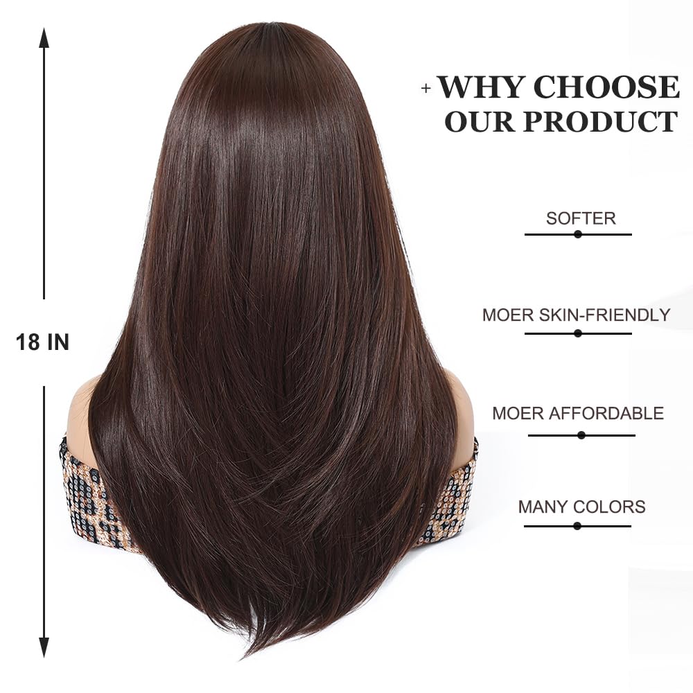 Esmee Long Straight Coffee Brown Wigs for Women with Fringe Natural Synthetic Hair Ombre Wig for Daily & Party Use - Image 4