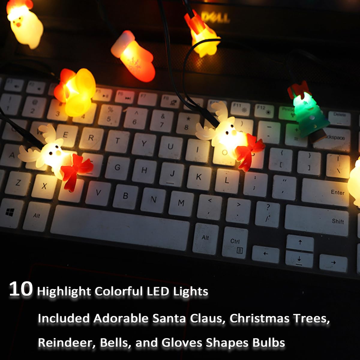 2 x kabel do ładowania lampek bożonarodzeniowych, 139,7 cm USB-A do typu C, z 10 żarówkami LED, świąteczne kable do ładowania kompatybilne z telefonem/i 17/16/15 i iPad/i Android, Samsung, dekoracja