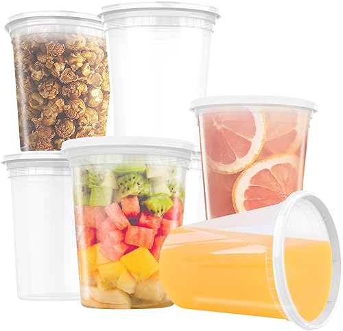 Miniatura 8 de Paquete de 40 recipientes para delicatessen de 32 onzas con tapas, recipientes de plástico para delicatessen con tapas, slime, sopa, recipientes de