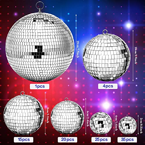 100 Pcs Mirror Disco Balls Decorations Different Sizes Bulk Silver Disco Balls Ornaments Hanging Disco Balls For Christmas Tree Dance Music 50S 60S 70S Disco Themed Party Decor (0.8,1.6,2.4,3,4,8) #TOP2