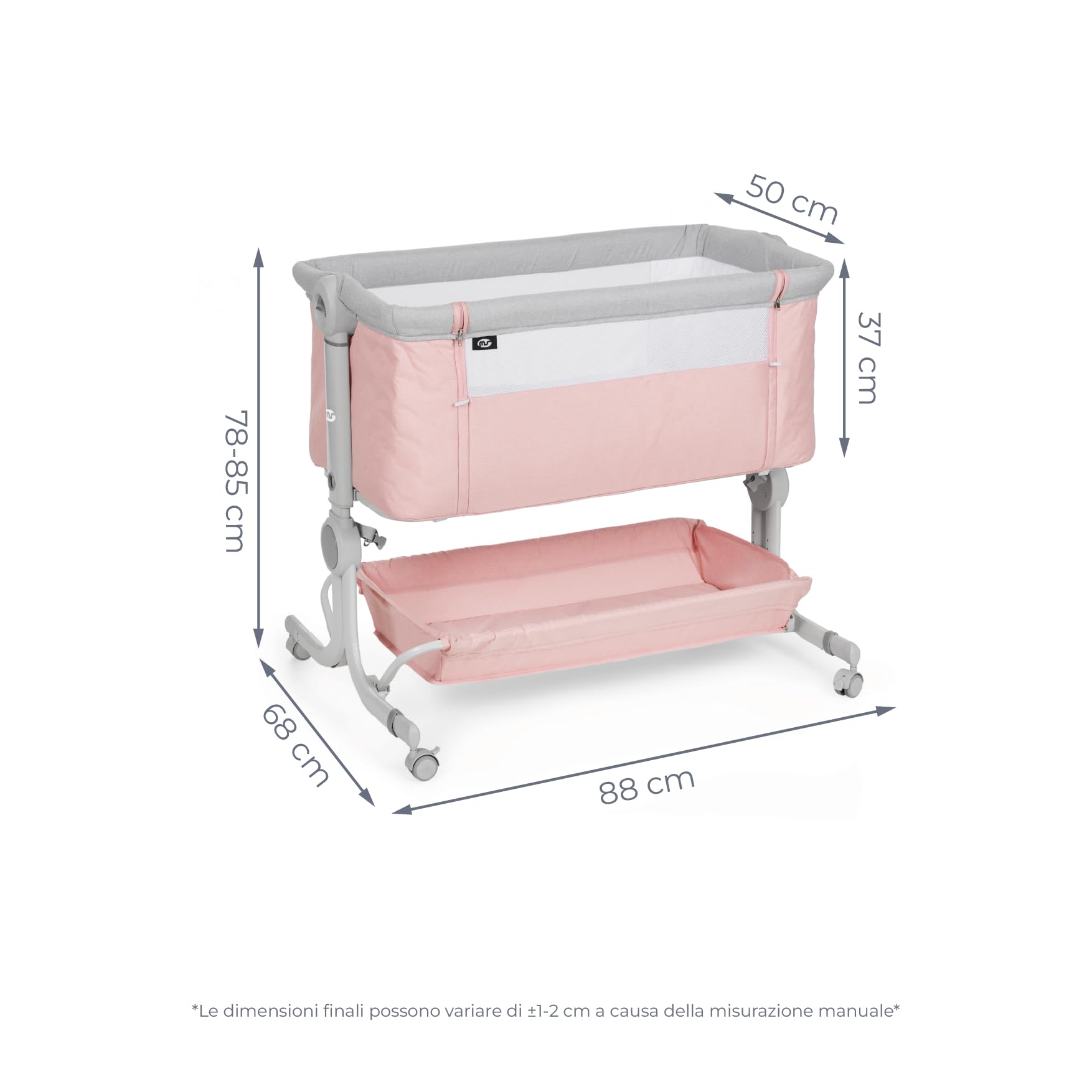 ms BabyWorld Co-sleeping Lettino Comfy - Lettino Co-sleeping Multi-altezza regolabile, reclinabile - Materasso incluso e include zanzariera di serie (Rosa)