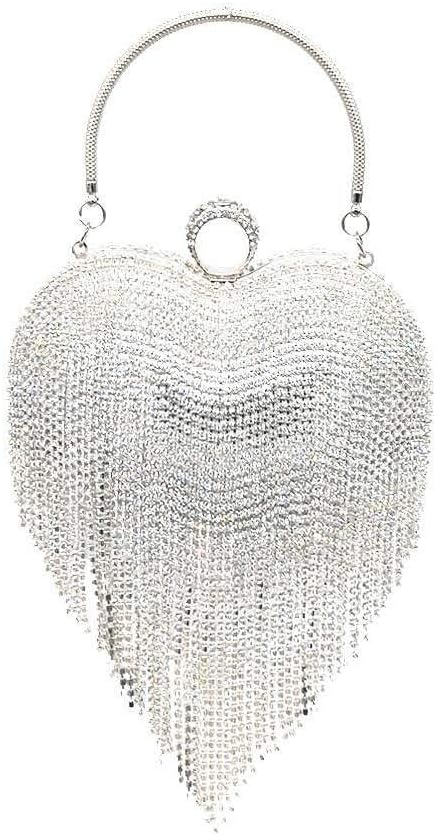 UMREN Women Luxury Heart Shape Tassel Evening Clutch Bag Rhinestones Wedding Party Purse Handbag | Luxury, Heart Shape, Tassel, Evening, Rhinestones, Wedding Party