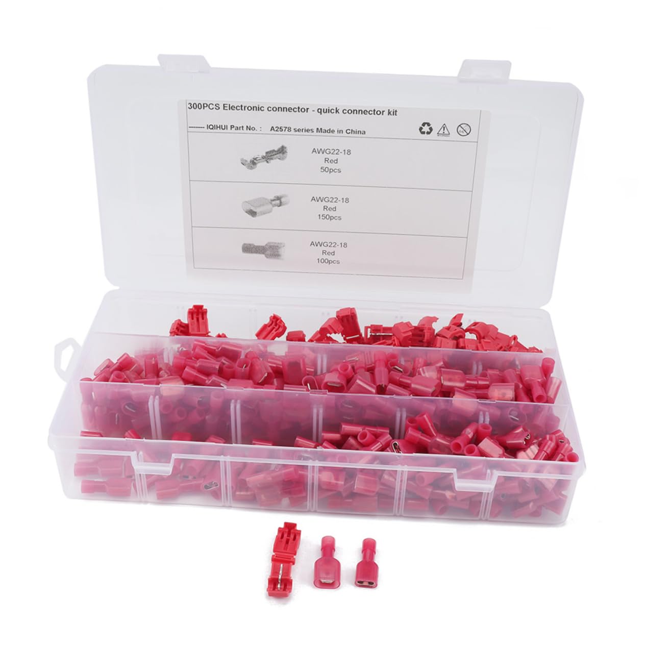 Ciieeo Full Insulated Male Disconnects Kit 300pcs T-tap Wire Connectors Quick Splice Terminals Wire Splice Connector Set No Special Tools Needed