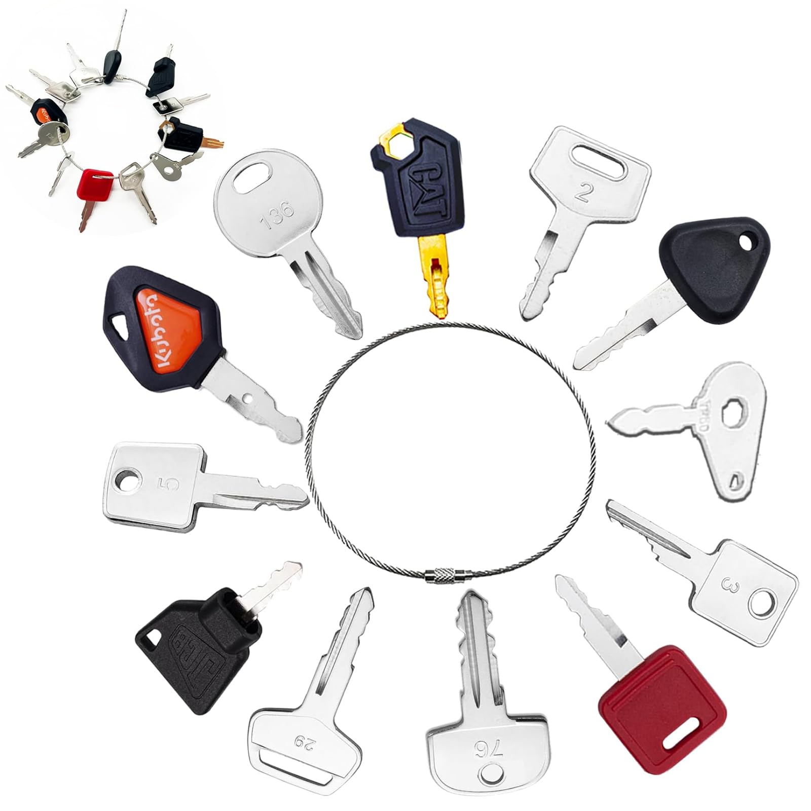 Rayakt 12PCS Universal Ignition Key Set, Ignition Switch Spare Keys, Dumper Keys & Plant Keys for Bulldozers Tractors