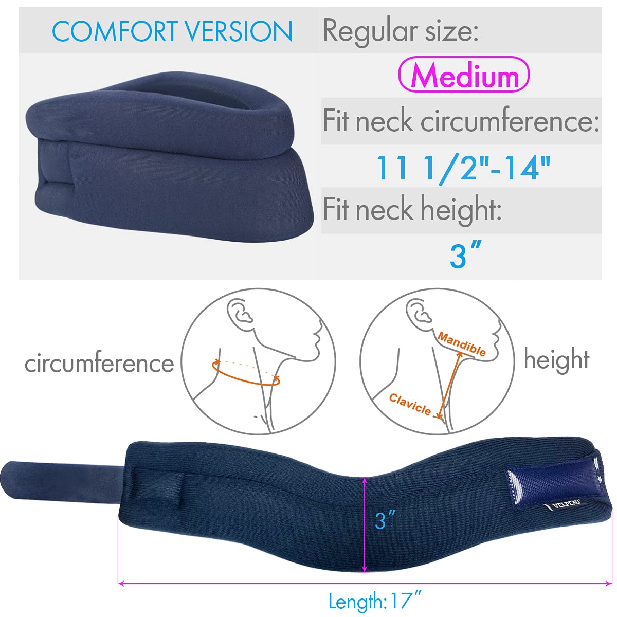 VELPEAU Neck Brace Foam Cervical Collar Soft Neck Support Relieves