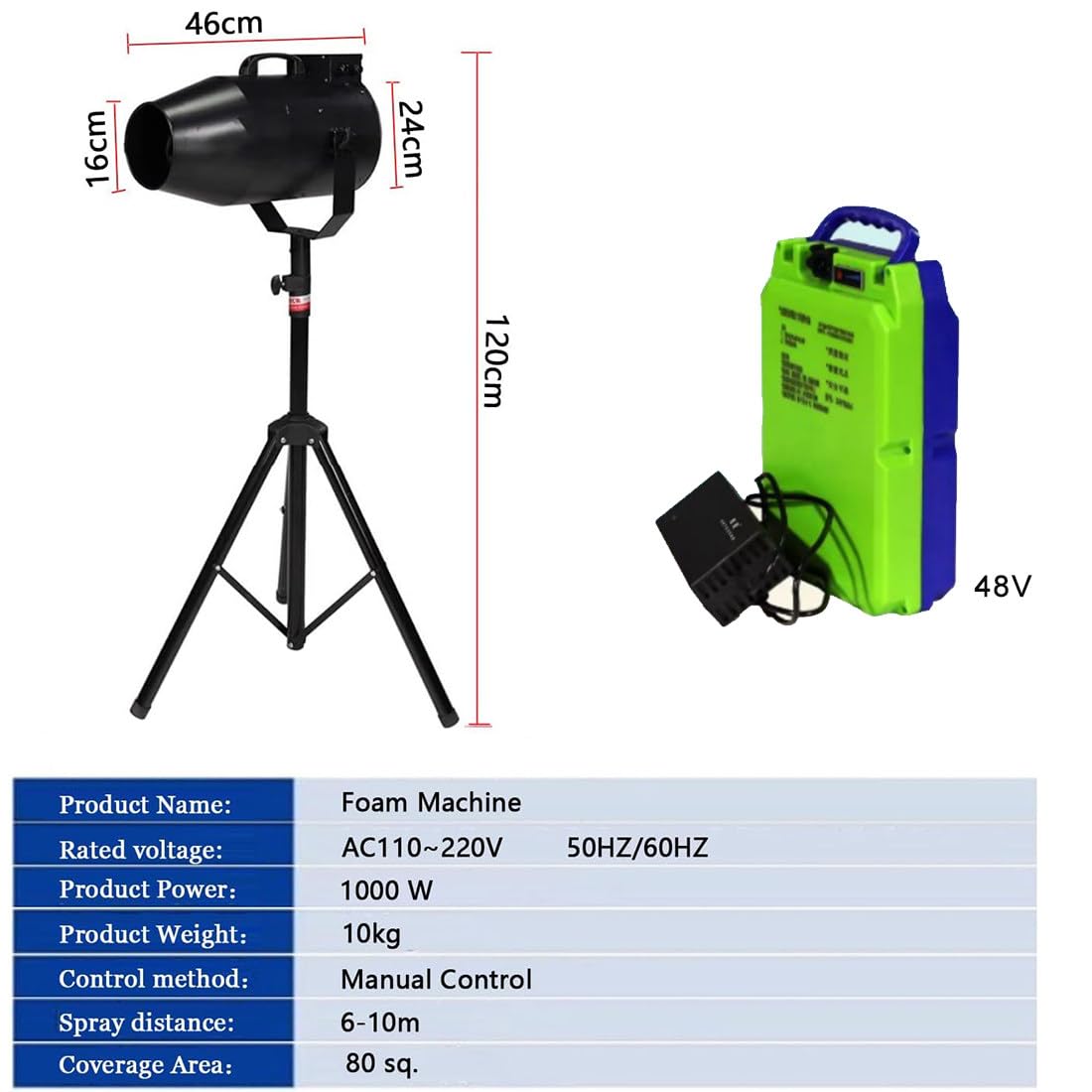 Macchina per schiuma da 1000 W per feste, angolo regolabile, effetto palcoscenico, distanza di spruzzo 6-10 m, copertura 80㎡, ideale per eventi estivi all'aperto per bambini