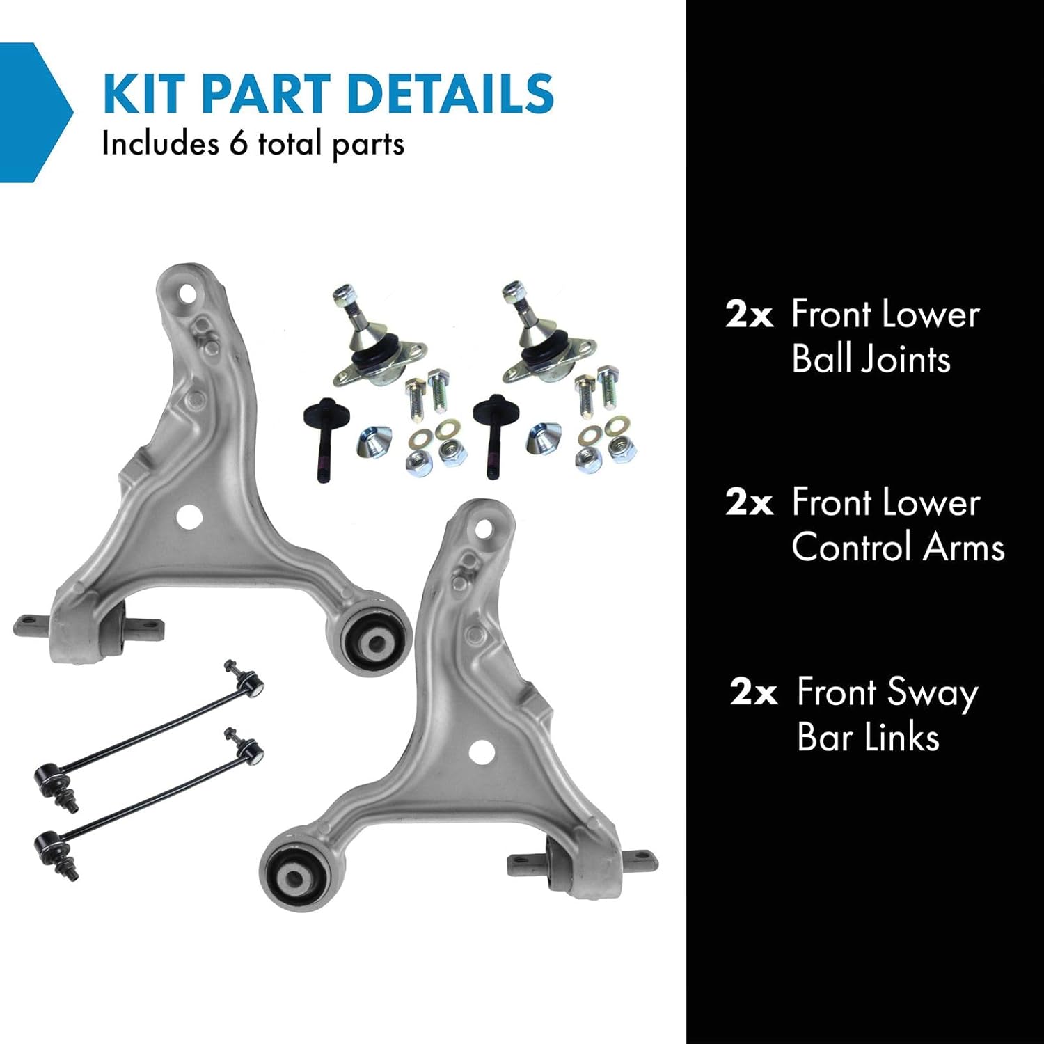TRQ Front Suspension Kit Ball Joint Control Arm Sway Bar Stabilizer Link Compatible with 2001-2007 Volvo S60 V70