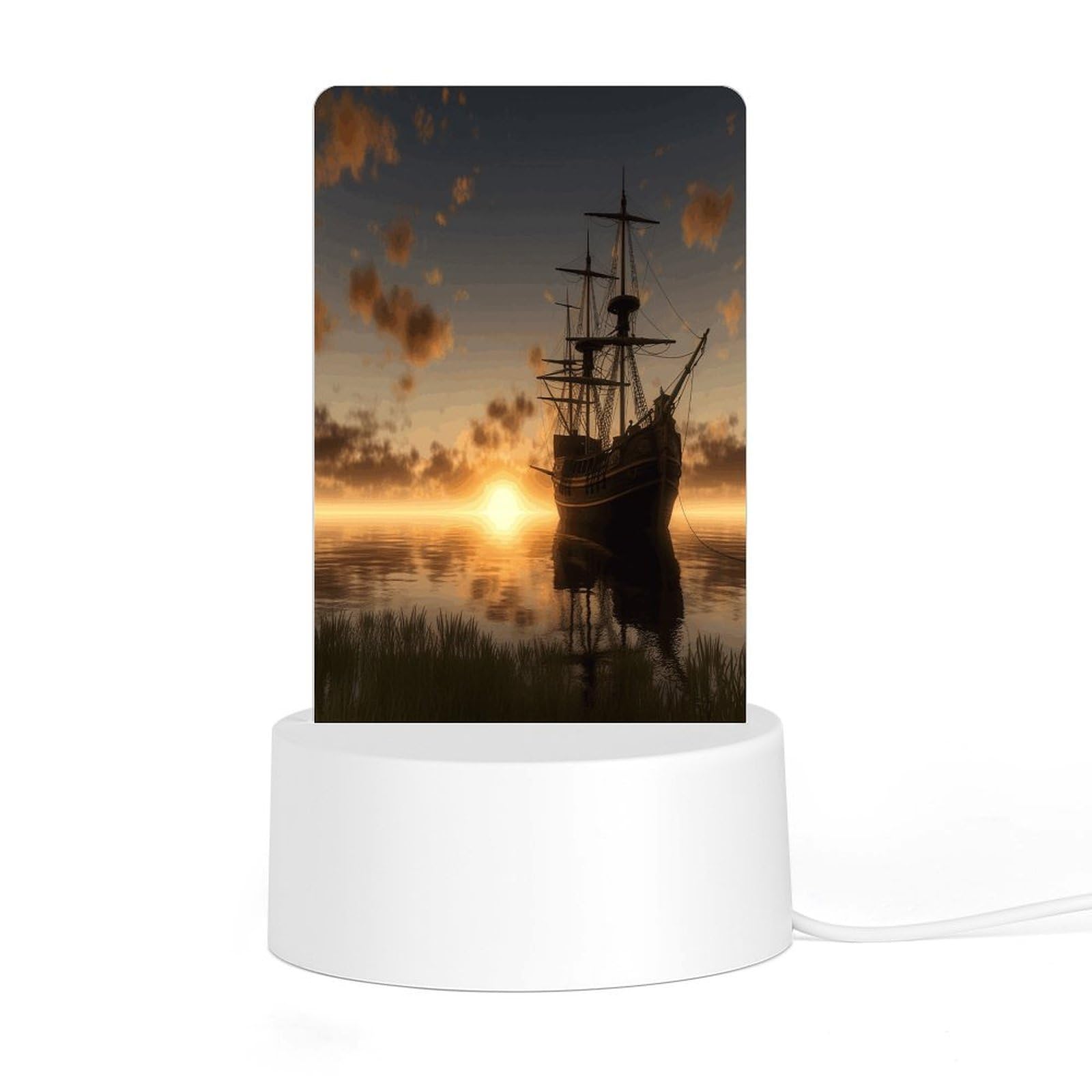 Adfgyerh Style Ship In The Lake Sunset Night Light Acrylic Material Easy Installation, Home Decor Usb Interface Power Supply, Lamp For Restaurant Bar Cafe Room Decor