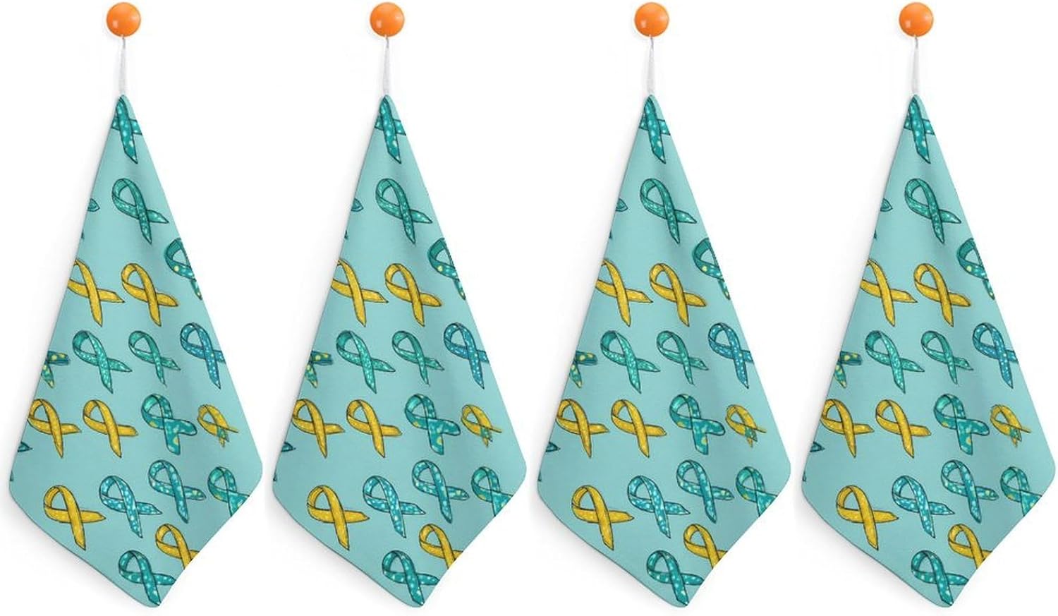 Teal Ribbon Painted Ovarian Cancer Hand Towels for Bathroom Handkerchief | Absorbent,with Hanging Loop,Kitchen Towels,for Home Hotel,Soft