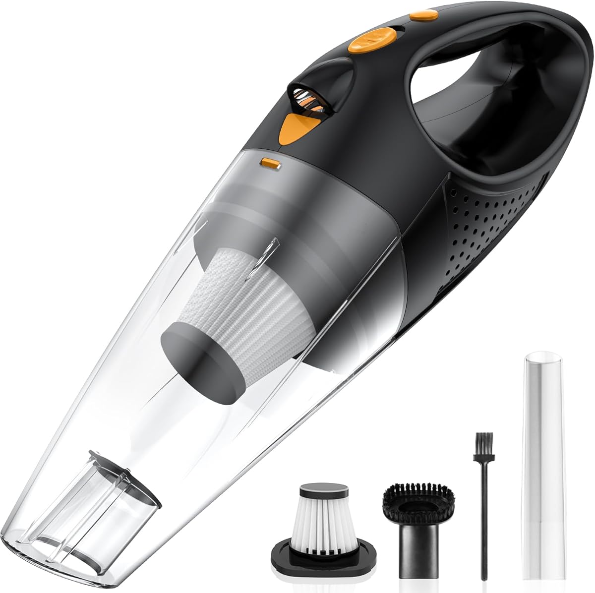 Handheld Vacuum Cordless with 2 Filters, Car Vacuum Cleaner High Power with Fast Cahrge Tech, Portable Rechargeable Mini Vacuum with Large-Capacity Battery, Orange, 14.3"X4.6"X4.0"