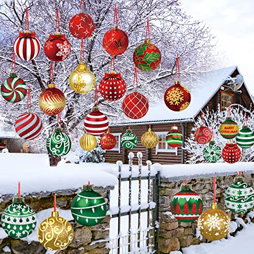 Rtteri 30 Pieces Outdoor Double Sided Lawn Decorations Christmas Hanging Ornaments Plastic Outdoor Holiday Decorations for Xmas Home Office Tree Porch Yard Decor(Classic Style)