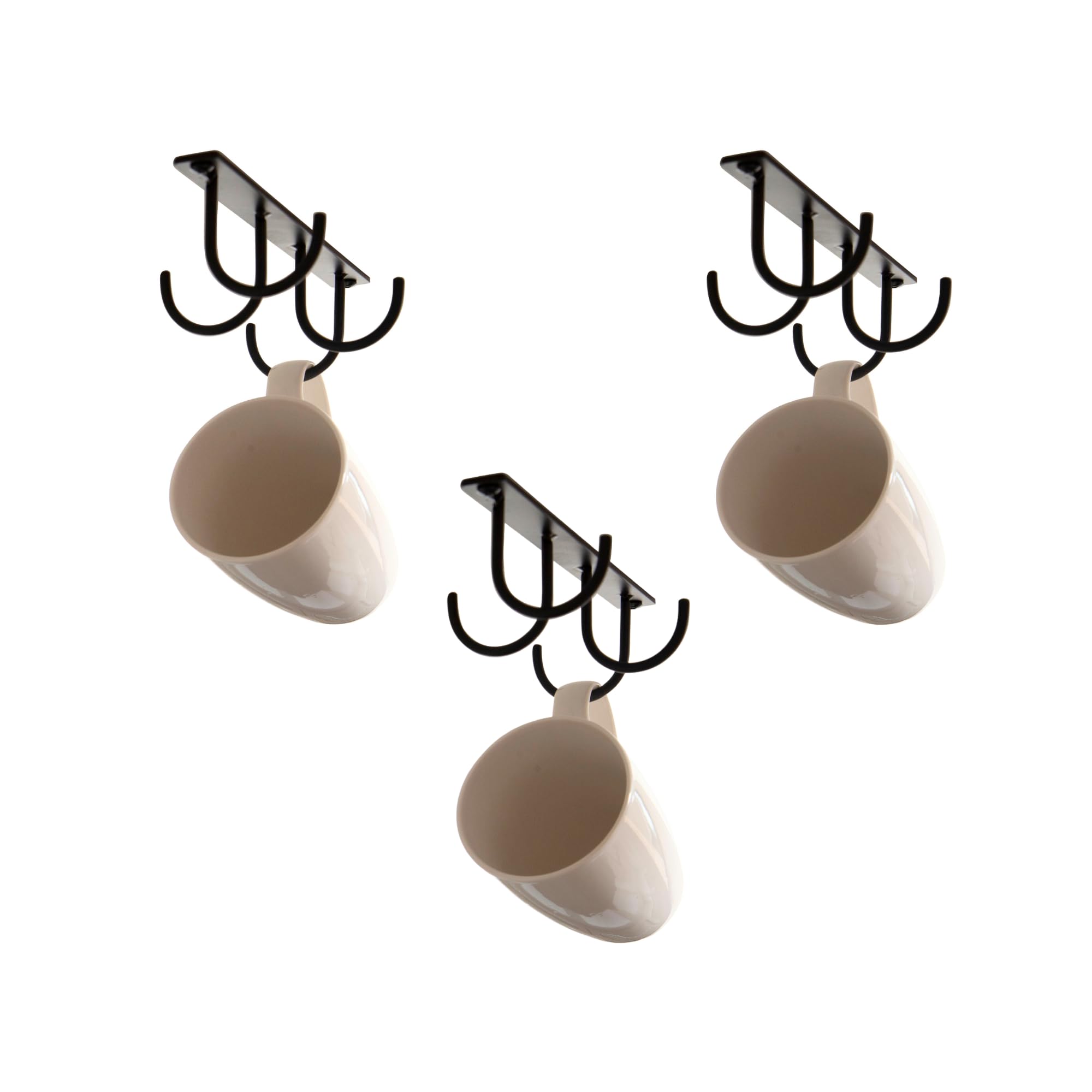 simplywire – Paquete de 3 soportes para tazas – Solución de almacenaje para instalar bajo los armarios de cocina – 12 ganchos para tazas – 4 ganchos por soporte – Negro