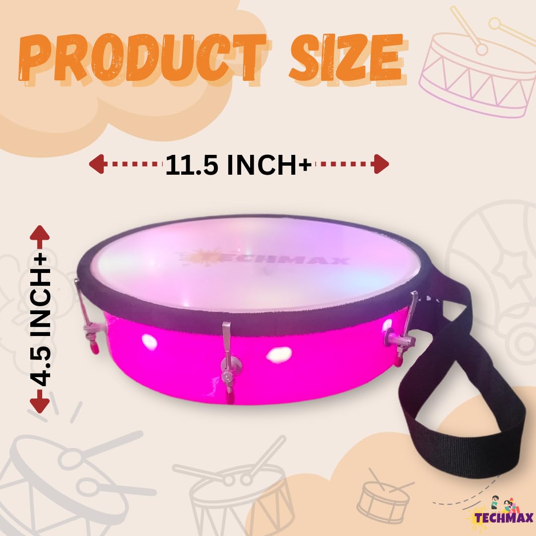 Lighting Dholak Tasha - Sensor Based - Rechargeable (Pink - Single Side - 11.5 INCH) 1
