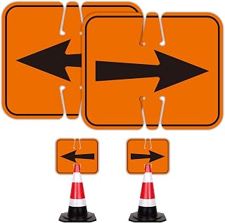 2 Pack Traffic Cone Reversible Arrow Signs, 12.6"x10.4" PVC Arrow Sign for Traffic Cone Top, Detour Left Or Right Arrow, Road Traffic Warning Sign for Barricade Outdoor Traffic Control