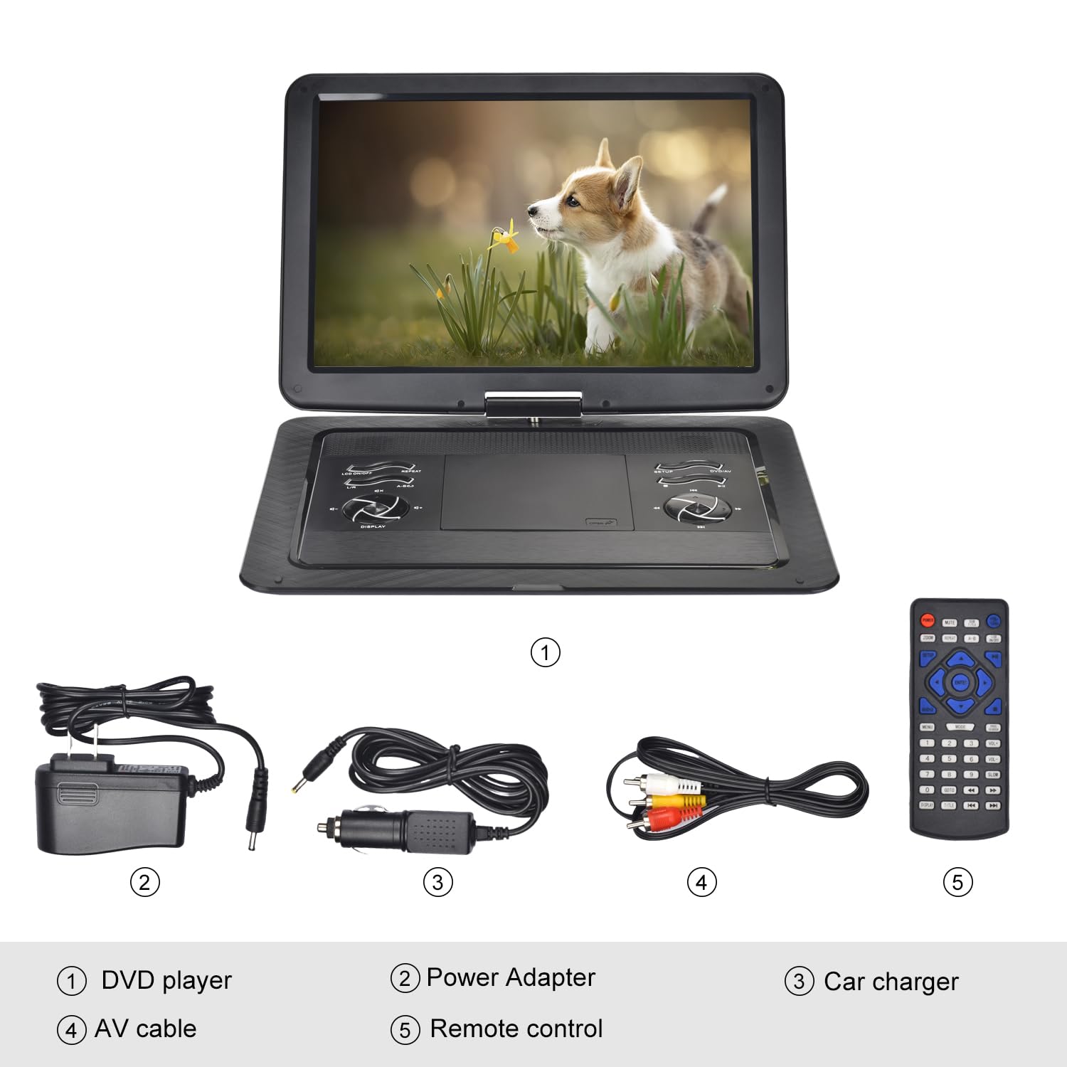 YOOHOO 19,6" Tragbarer DVD Player für Auto und Kinder mit Bildschirm 17,1" HD Bildschirm,mit akku， unterstützt alle Regionen, mehrere Regionen, Auto DVD Player für Kinder, Kopfhörer/SD/USB