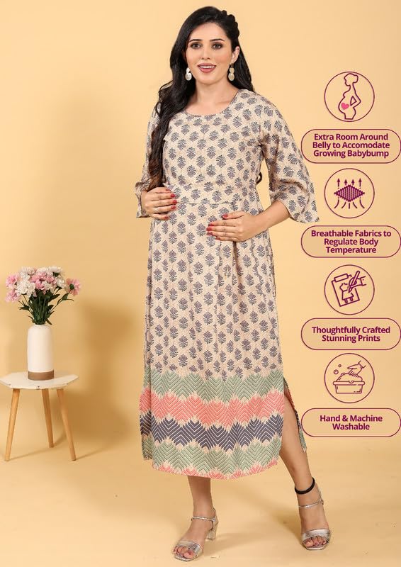 Image of RITIJYA Zipless Feeding Kurtis & Dresses for Women | Zipless Maternity Wear Gown Pregnancy Dress for Nursing Mothers | Viscose Rayon | Stylish & Comfortable | S to 4XL | Washable & Durable