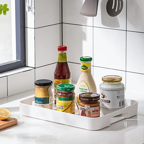 Miniatura 9 de Bandeja de plástico para servir con asas rectangular en color blanco de 12.99 x 10.24 pulgadas, bandeja de desayuno reutilizable, para alimentos,