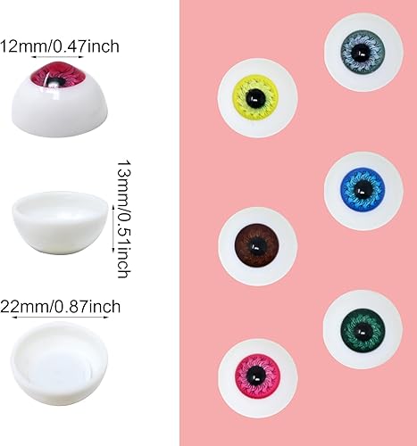 Miniatura 2 de Honbay 24 globos oculares de plástico realistas medio redondos, accesorios de terror para fiesta de Halloween, cosplay o osos, fabricación de